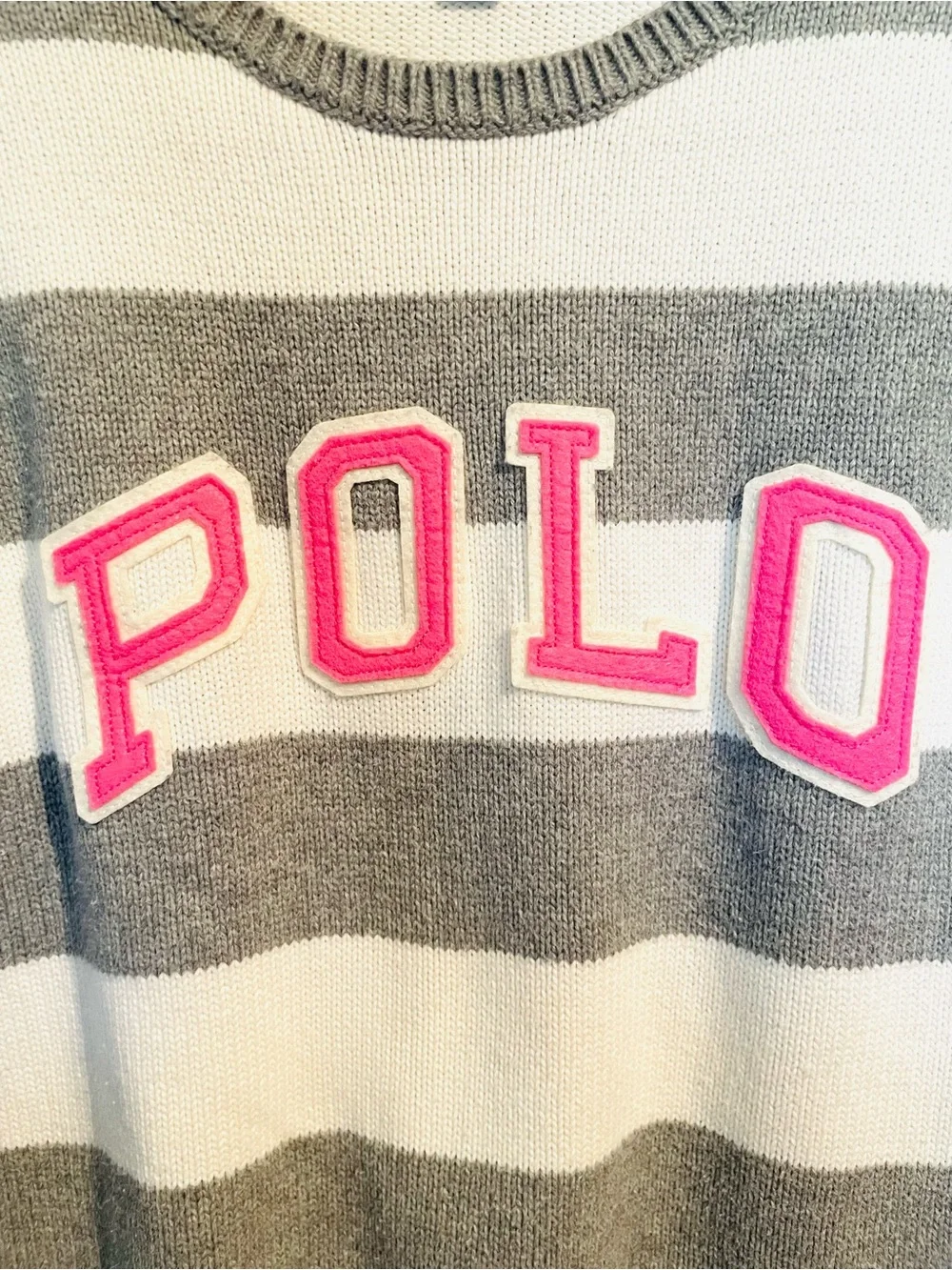 RARE VTG girls XL POLO Ralph Lauren sweater letterman spellout cotton Knit 16